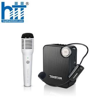 Loa trợ giảng E500W phiên bản sử dụng một micro không dây cài đầu và một micro không dây cầm tay