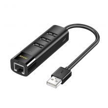 Card mạng 100M cắm cổng USB2.0 có HUB 3 cổng USB-A 20cm T-F116